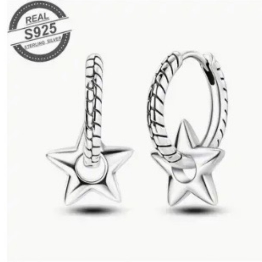 Silver Star Hoop Earrings